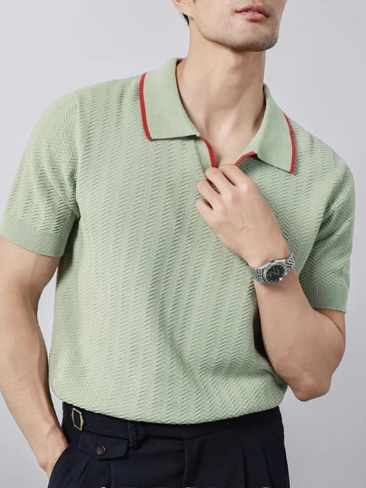 Men's Plus Size Textured Contrast Trim Short Sleeve Polo