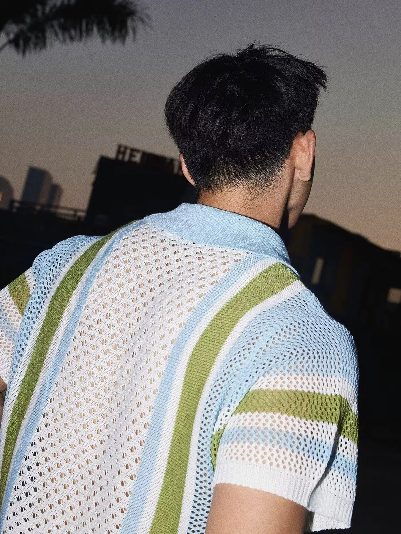 Men's Full Size Hollow Out Short Sleeve Contrast Knit Polo Plus Size