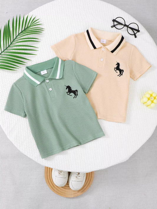 Children's Unicorn Embroidered Short Sleeve Polo