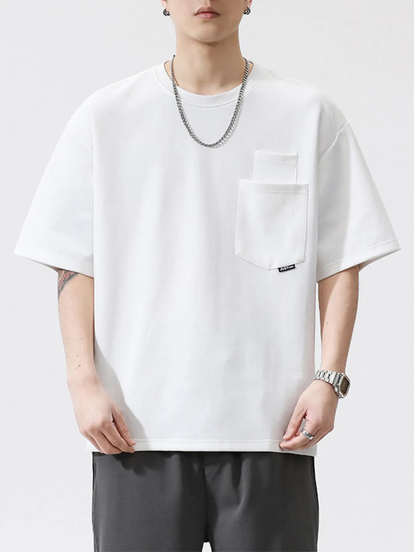 Men's Plus Size Casual Pocket Solid Color T-Shirt
