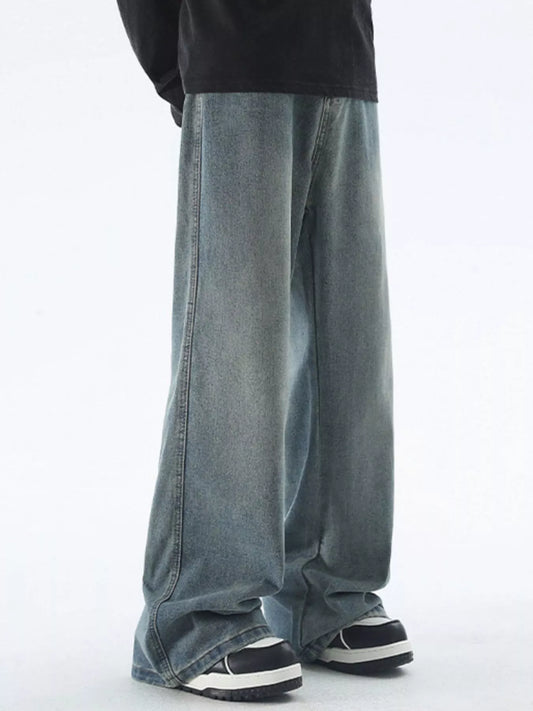 Men's Plus Size Vintage Wash Wide Leg Jeans