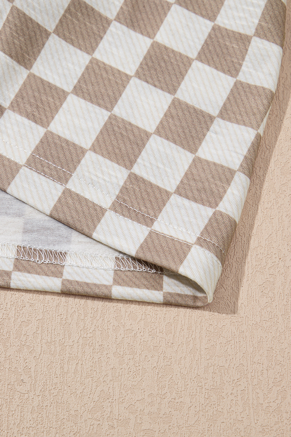 Brown Checkerboard T Shirt and High Waist Skort Set 