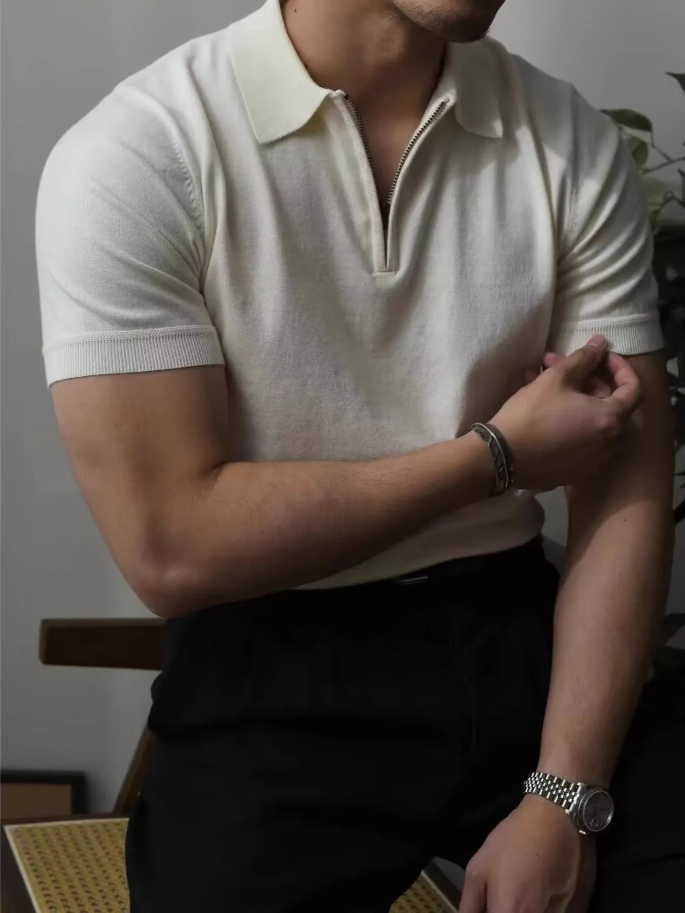 Men's Full Size Zip Collar Short Sleeve Polo Plus SIze