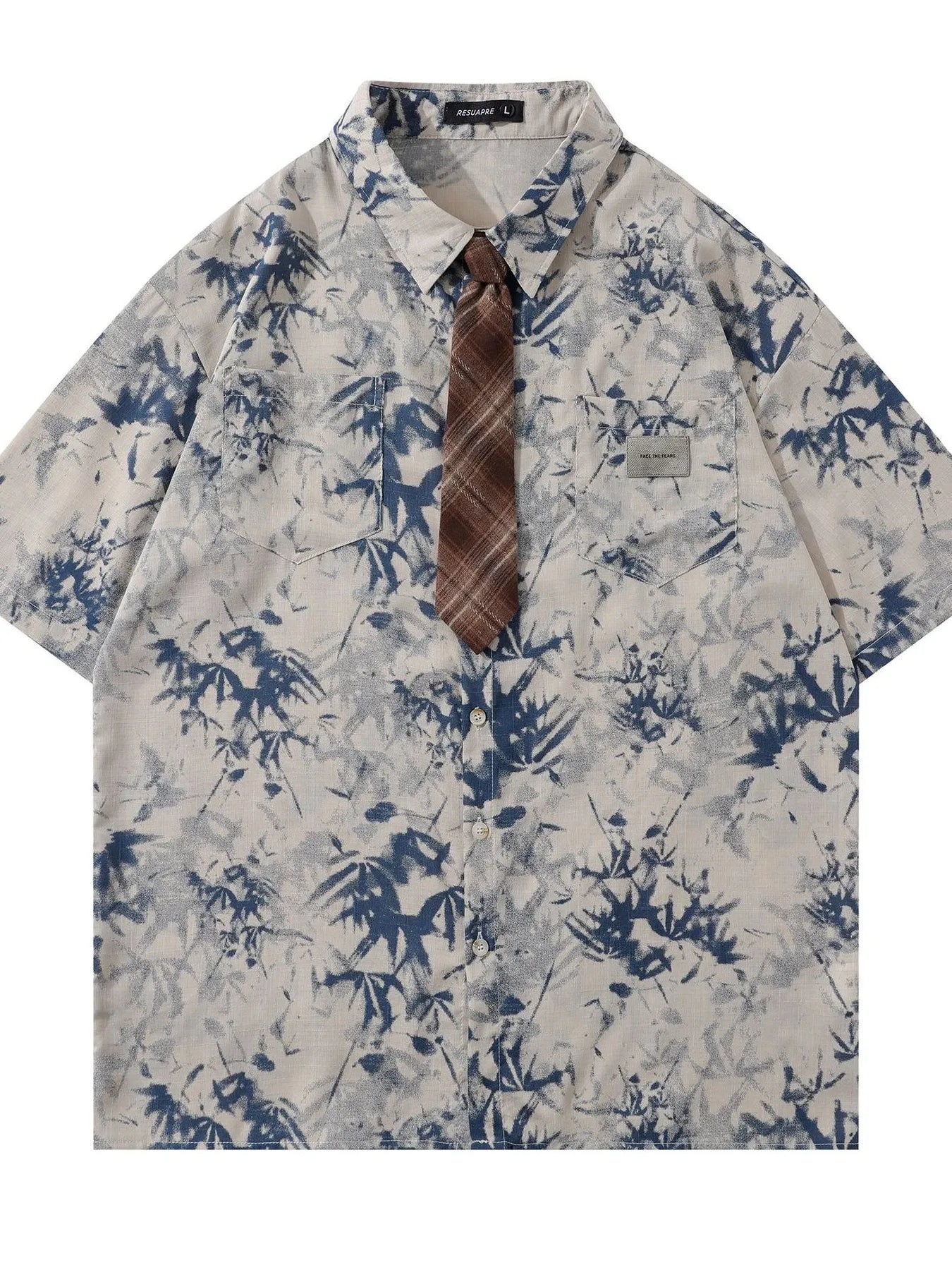 Men's Printed Short Sleeve Shirt with Tie