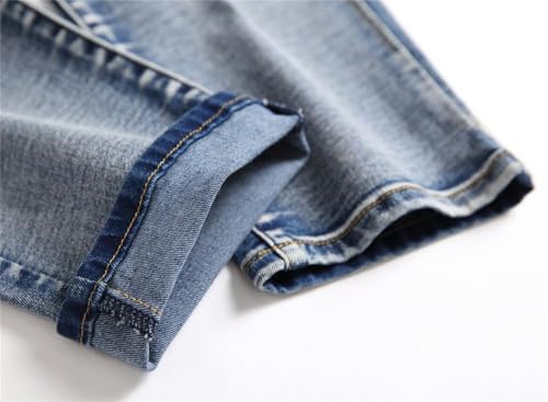 AITITIA Men's Biker Zipper Deco Washed Straight Fit Jeans (40, 002 Light Blue)