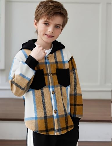 Auiopila Kids Toddler Boy Clothes Plaid Hooded Shirt White T-shirt Top and Solid Color Pants 3Pcs Winter Boys Outfits