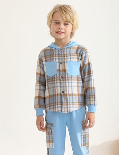 Auiopila Kids Toddler Boy Clothes Plaid Hooded Shirt White T-shirt Top and Solid Color Pants 3Pcs Winter Boys Outfits