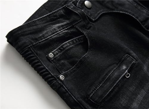 AITITIA Men's Biker Zipper Deco Washed Straight Fit Jeans (40, 002 Light Blue)