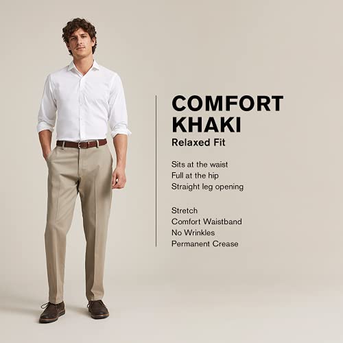 Dockers Men's Relaxed Fit Comfort Pants, British Khaki, 34W x 29L