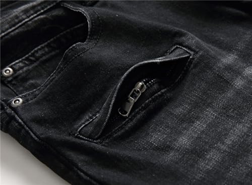 AITITIA Men's Biker Zipper Deco Washed Straight Fit Jeans (40, 002 Light Blue)