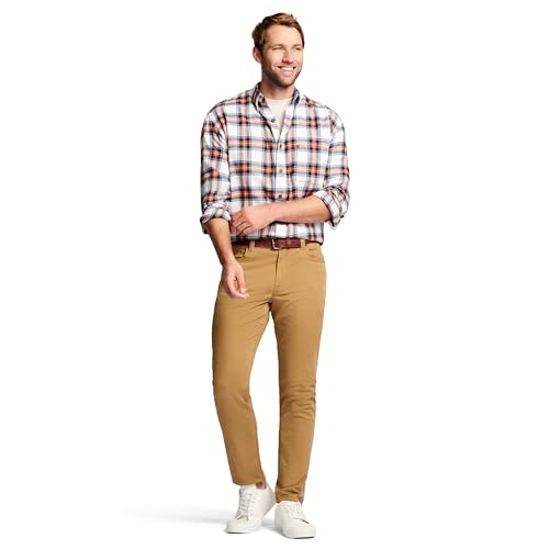 IZOD Men's Stratton Flannel Long Sleeve Button Down Shirt, Asphalt, S