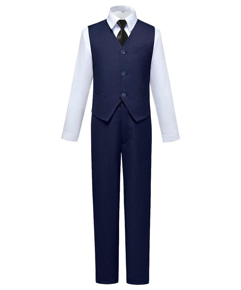 Visaccy Suit for Boys 5 Pieces Kids Tuxedo Boy Suits Slim Fit Suits Outfit for Wedding Navy Blue Size 20
