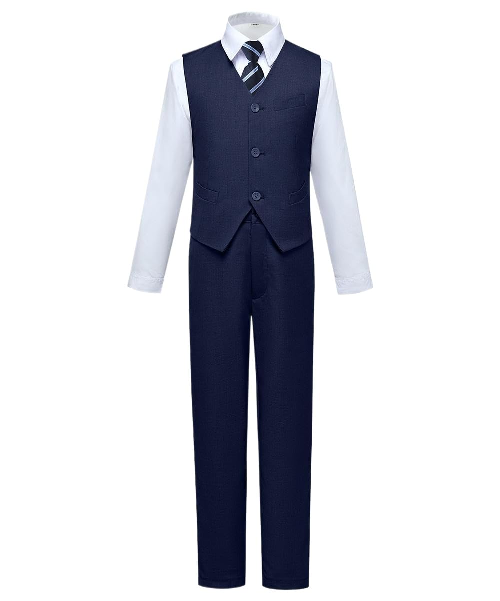 Visaccy Suit for Boys 5 Pieces Kids Tuxedo Boy Suits Slim Fit Suits Outfit for Wedding Navy Blue Size 20