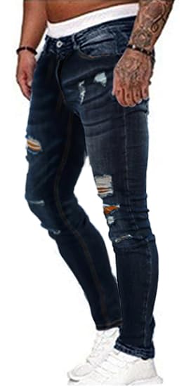 HUNGSON Men's Ripped Skinny Jeans Stretchy Slim Fit Jeans Pants for Men