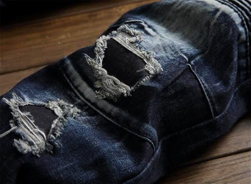 AITITIA Men's Biker Zipper Deco Washed Straight Fit Jeans (40, 002 Light Blue)