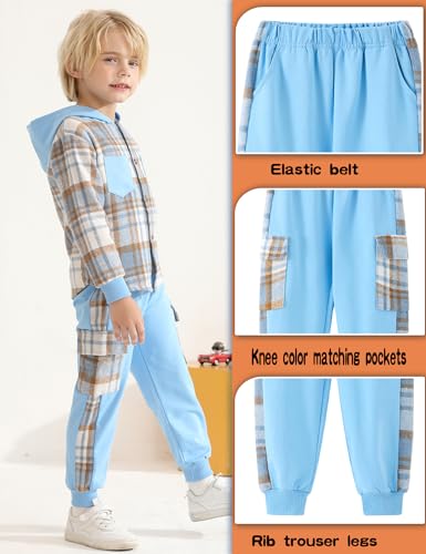 Auiopila Kids Toddler Boy Clothes Plaid Hooded Shirt White T-shirt Top and Solid Color Pants 3Pcs Winter Boys Outfits