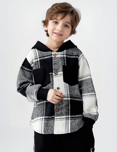 Auiopila Kids Toddler Boy Clothes Plaid Hooded Shirt White T-shirt Top and Solid Color Pants 3Pcs Winter Boys Outfits