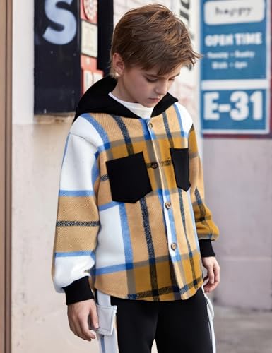 Auiopila Kids Toddler Boy Clothes Plaid Hooded Shirt White T-shirt Top and Solid Color Pants 3Pcs Winter Boys Outfits