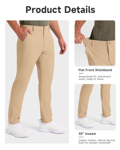 SNOWTEN Mens Golf Pants Classic Fit Stretch Work Dress Pants 30" Quick Dry Lightweight Casual Comfy Pants with Pockets Black 35w × 30L