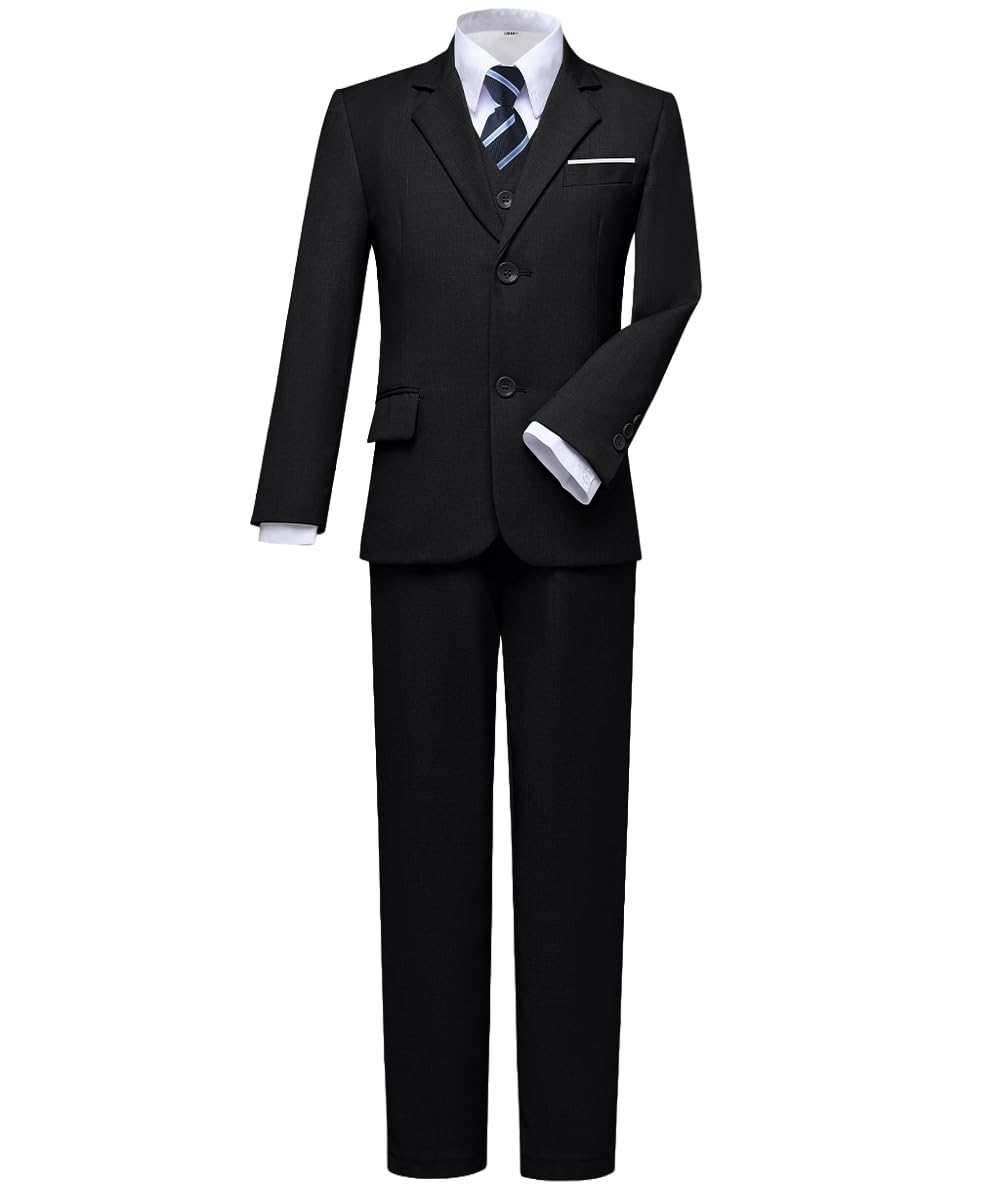 Visaccy Suit for Boys 5 Pieces Kids Tuxedo Boy Suits Slim Fit Suits Outfit for Wedding Navy Blue Size 20