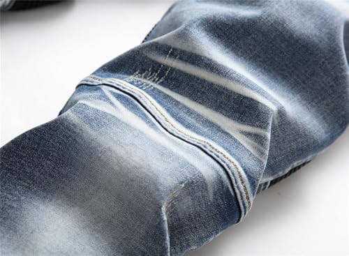 AITITIA Men's Biker Zipper Deco Washed Straight Fit Jeans (40, 002 Light Blue)
