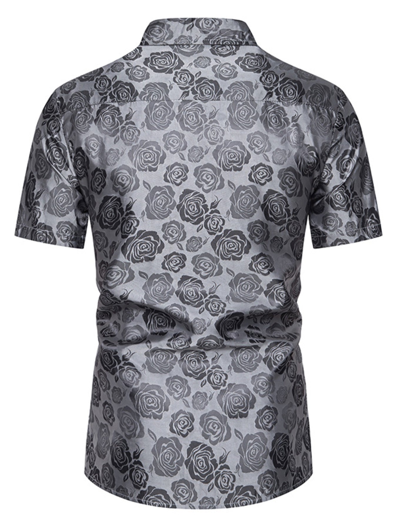 Men's Rose Print Short Sleeve Button-Down Shirt