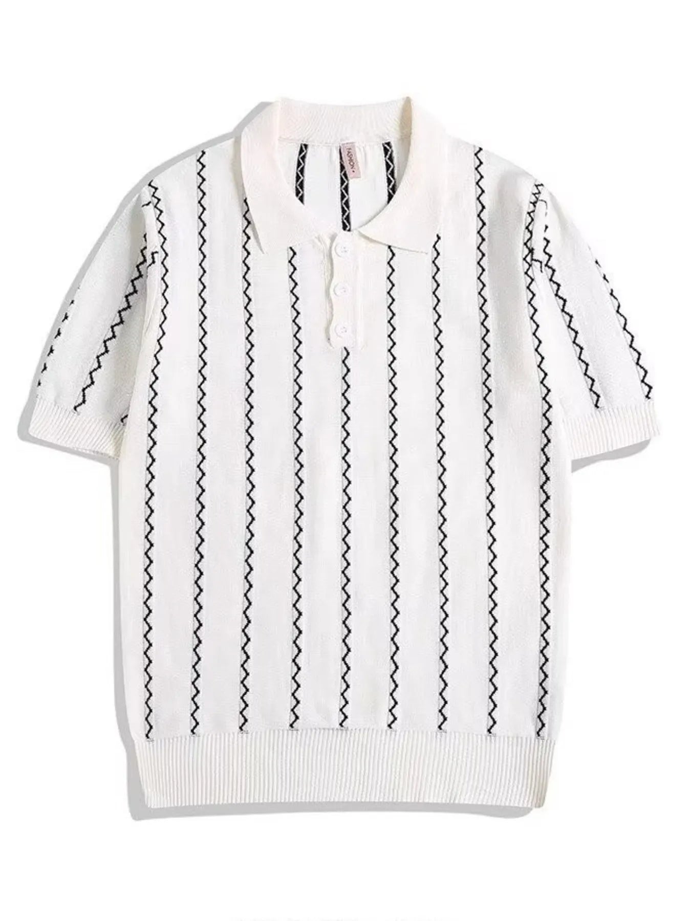 Men's Full Size Zigzag Striped Knit Polo Plus Size
