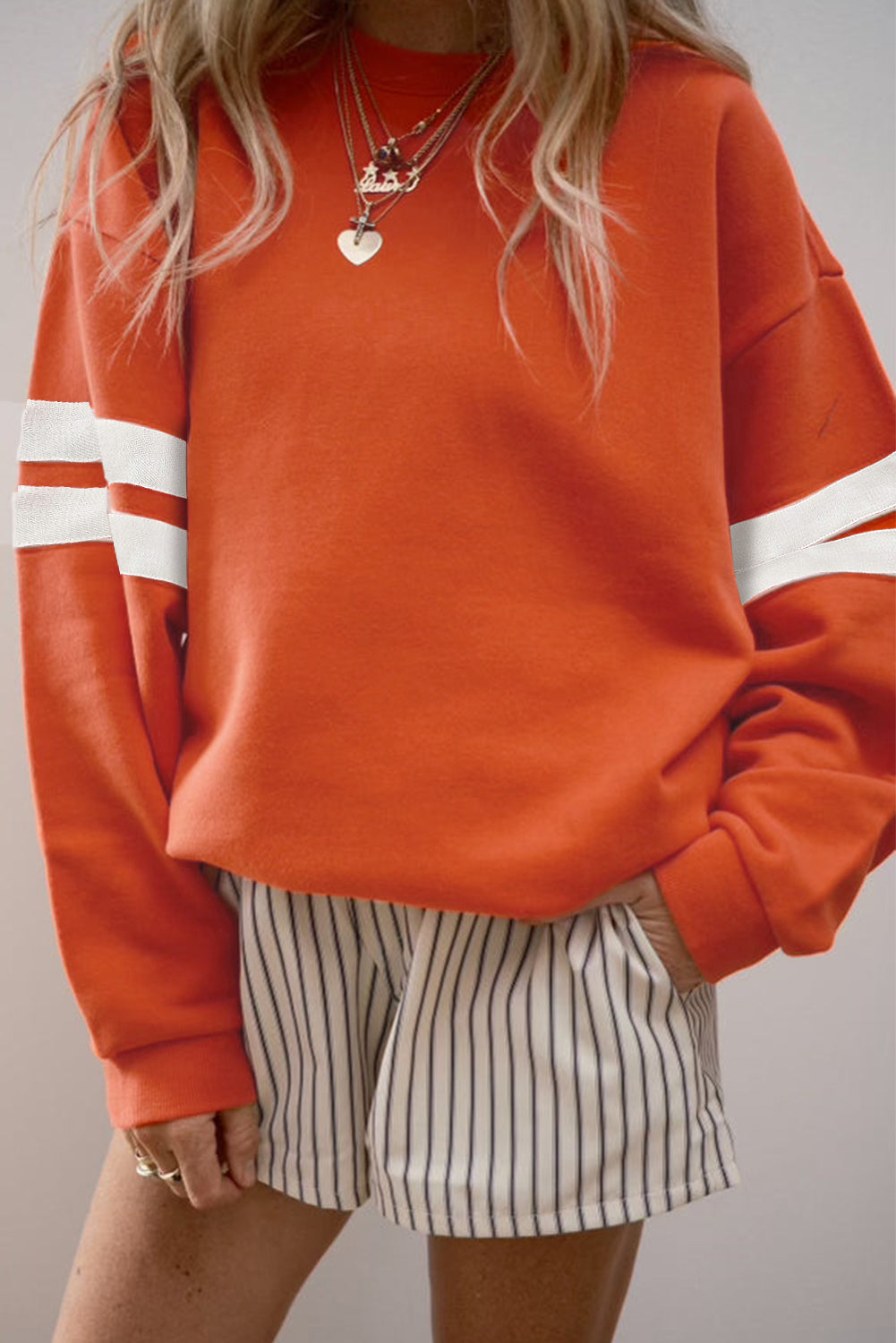Black Preppy Striped Sleeve Loose Sweatshirt