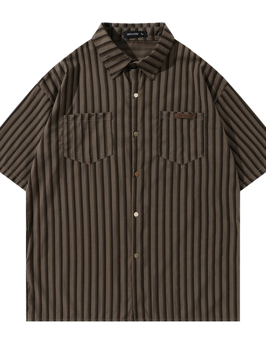 Men's Striped Short Sleeve Button-Up Shirt