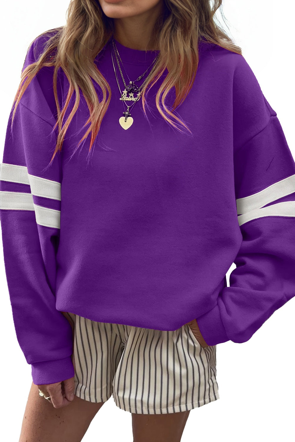 Black Preppy Striped Sleeve Loose Sweatshirt