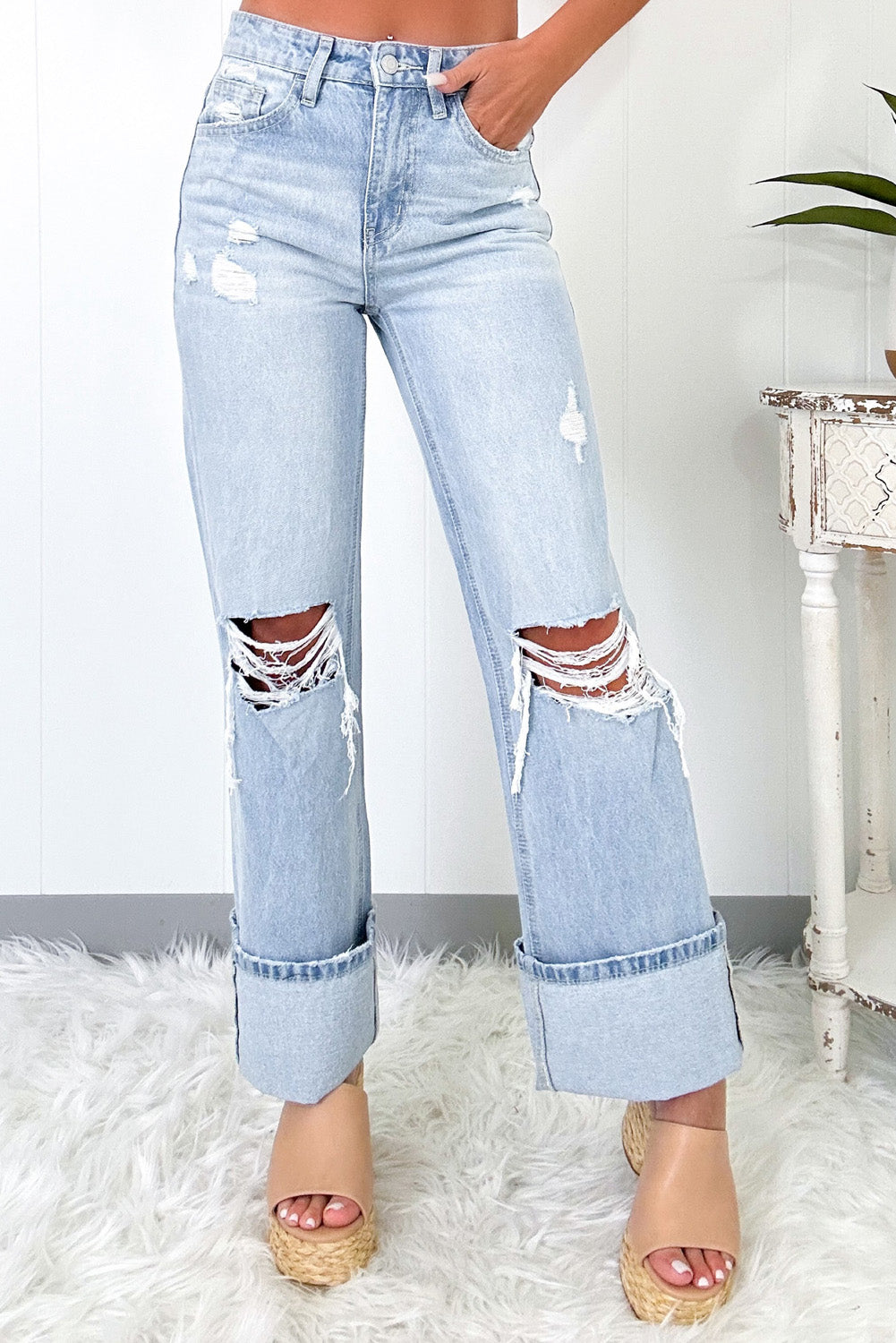 Beau Blue Light Wash Distressed Flare Jeans 