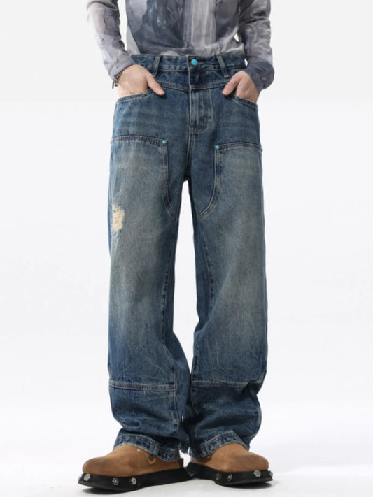 Men's Full Size Distressed Wide Leg Jeans Plus Size