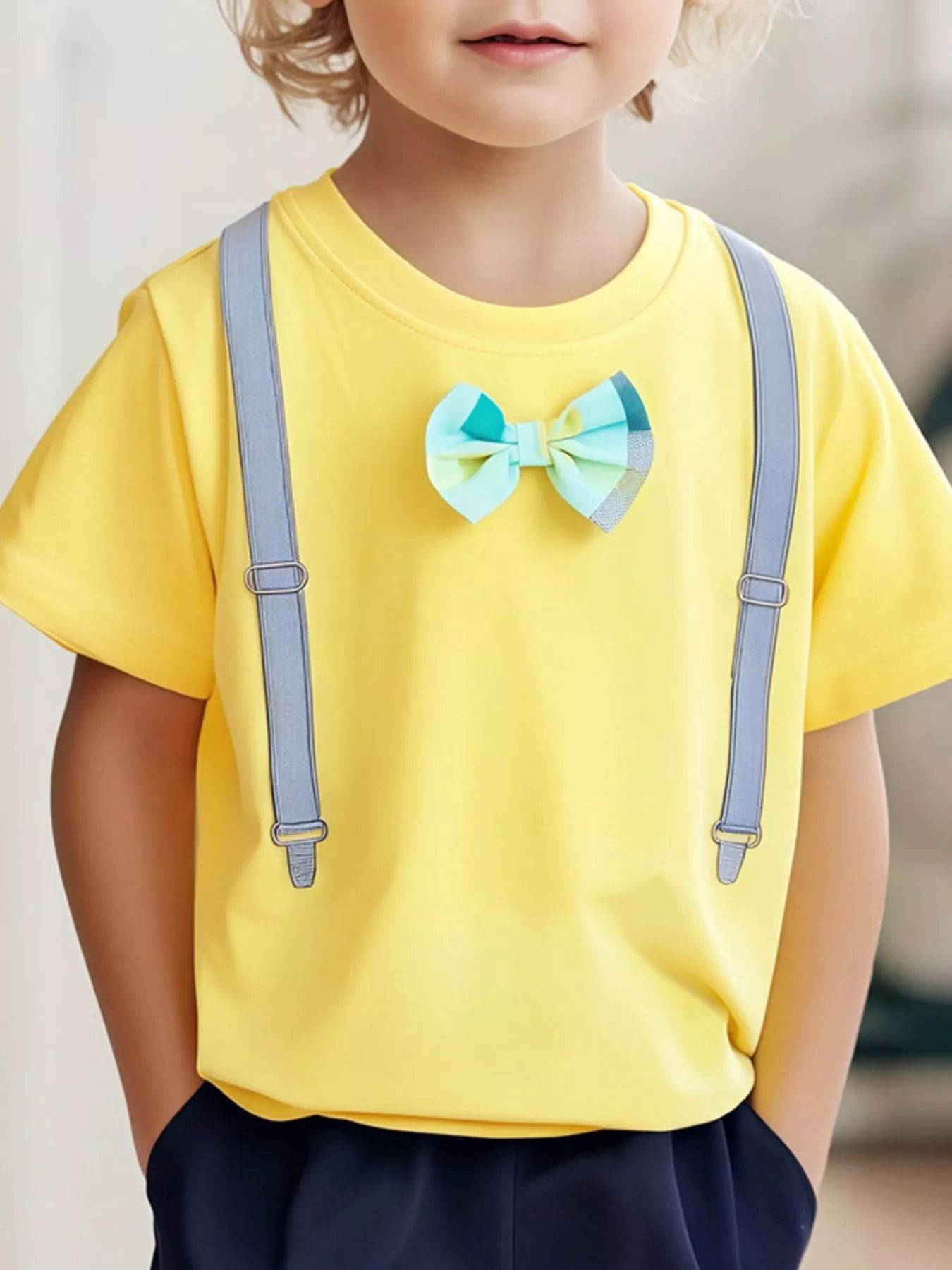 Children's Bow Embroidered Round Neck T-Shirt