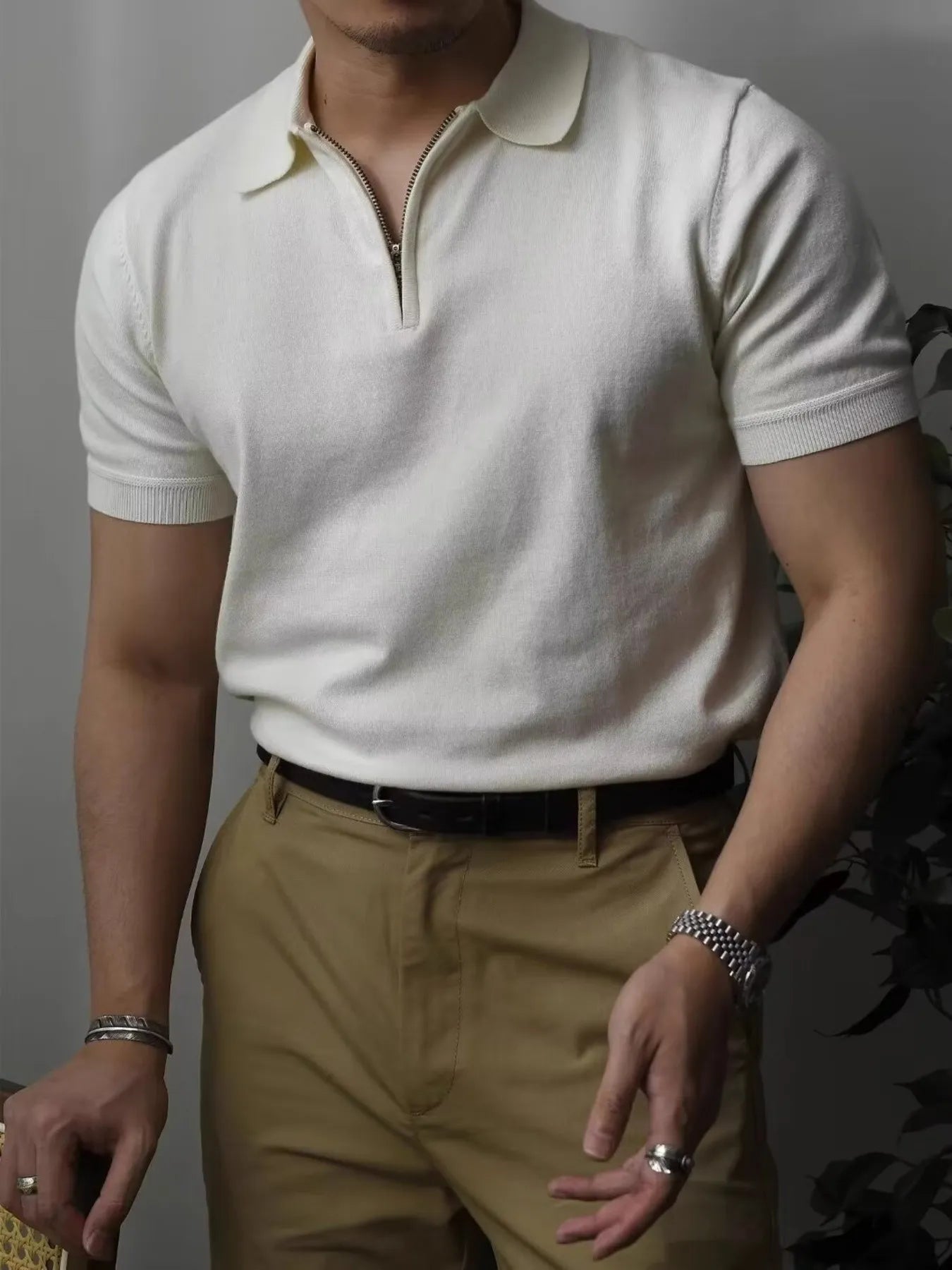 Men's Full Size Zip Collar Short Sleeve Polo Plus SIze