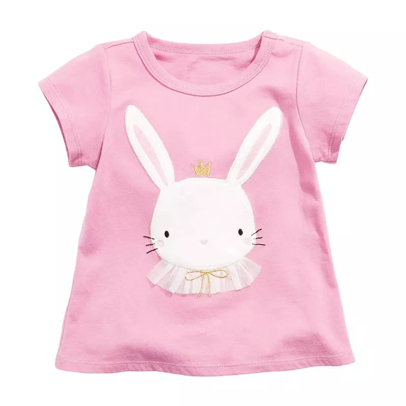 Children's Cute Bunny Applique Round Neck T-Shirt