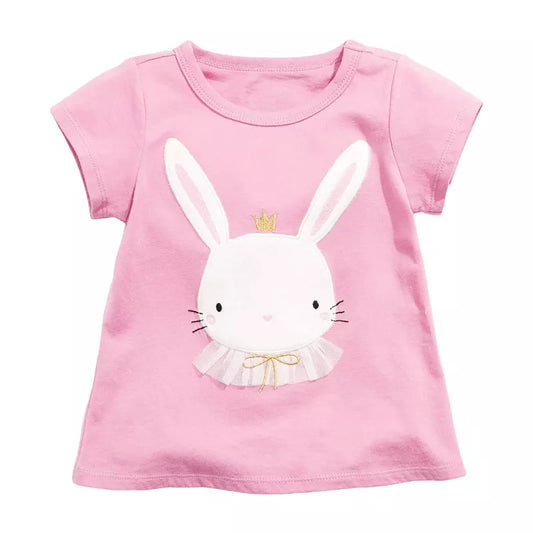 Children's Cute Bunny Applique Round Neck T-Shirt
