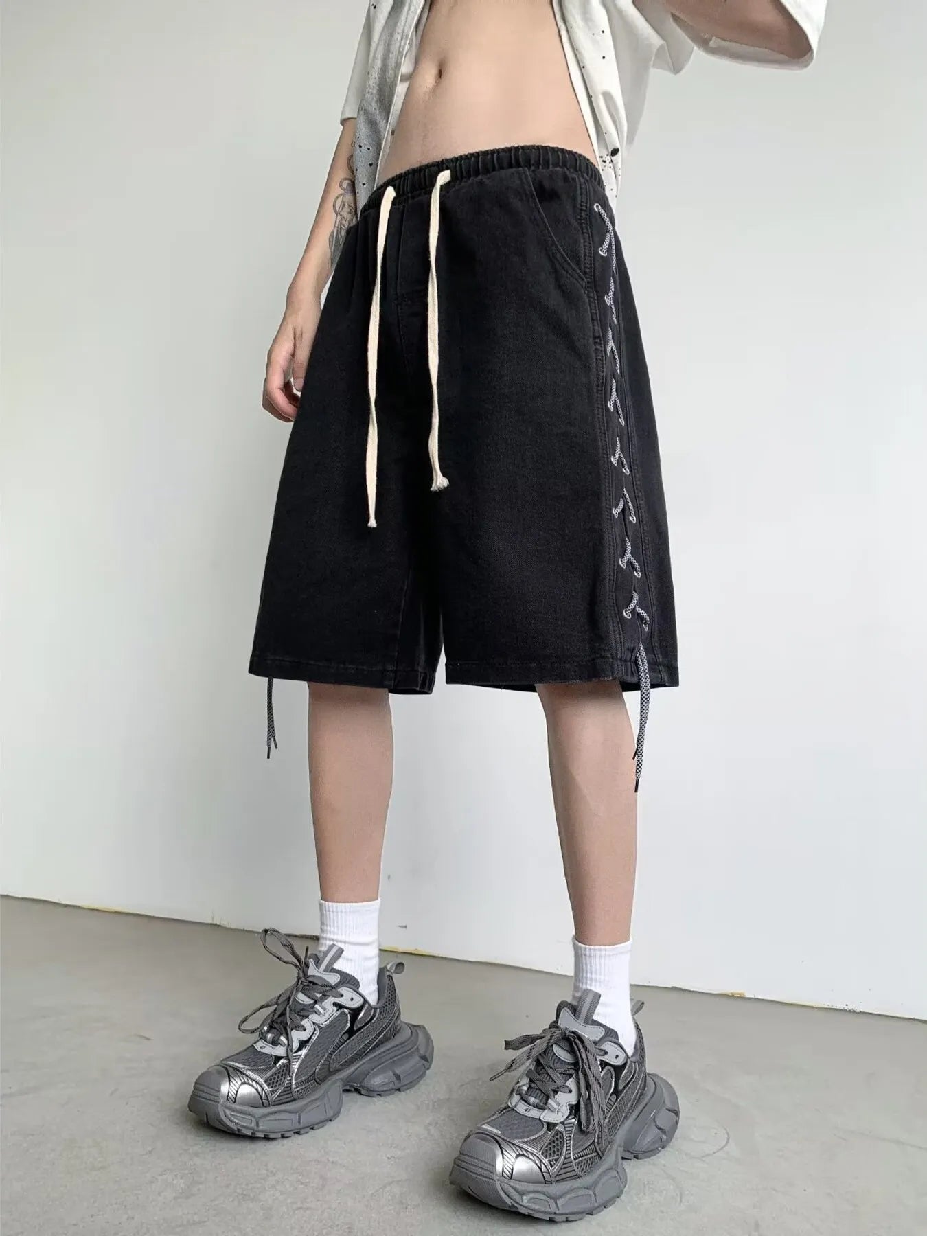 Men's Full Size Drawstring Loose Fit Denim Shorts Plus Size