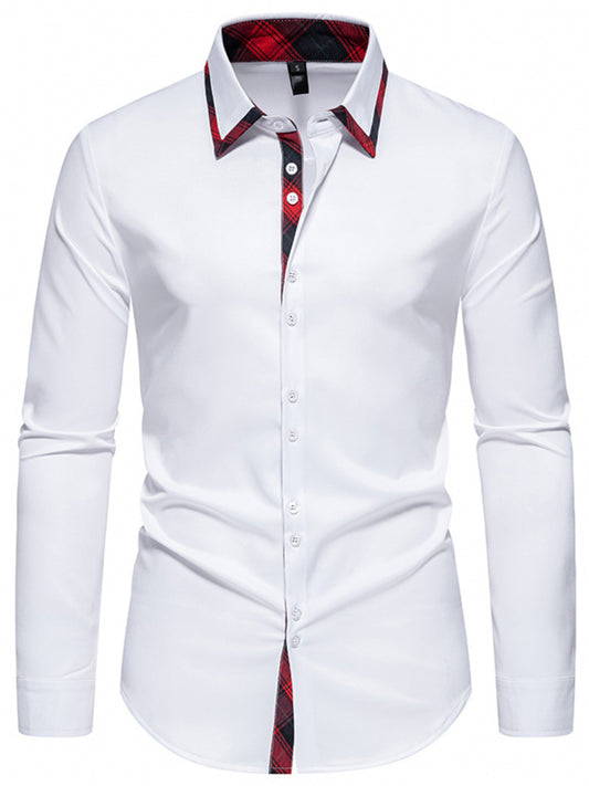 White dress shirt with red plaid accents on a white background