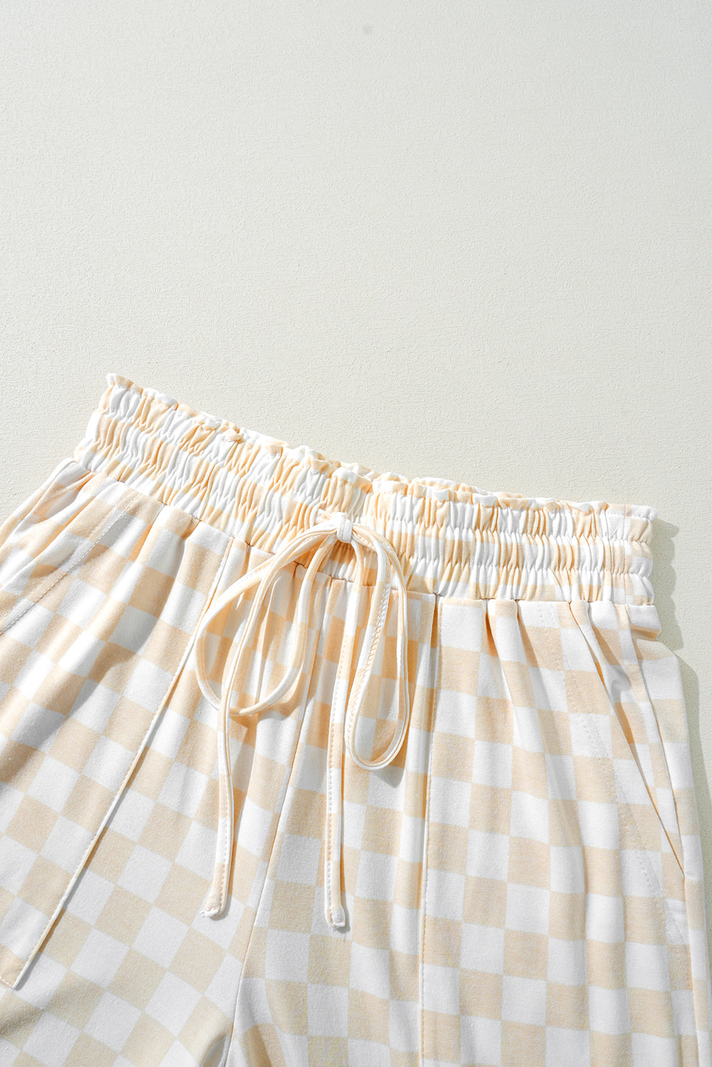 Beige Checkered Print Long Sleeve Loose Fit Pajama Set 