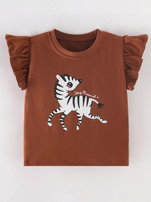 Children's Zebra Ruffle Cap Sleeve Top