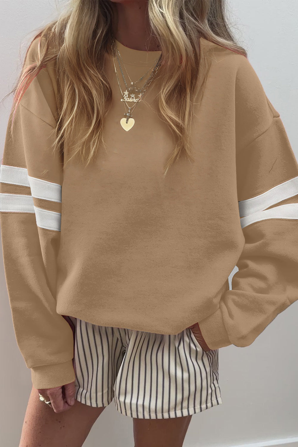 Black Preppy Striped Sleeve Loose Sweatshirt