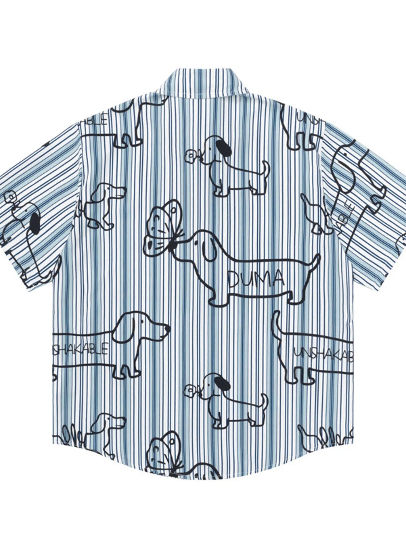 Men's Striped Dog Print Short Sleeve Button-Up Shirt