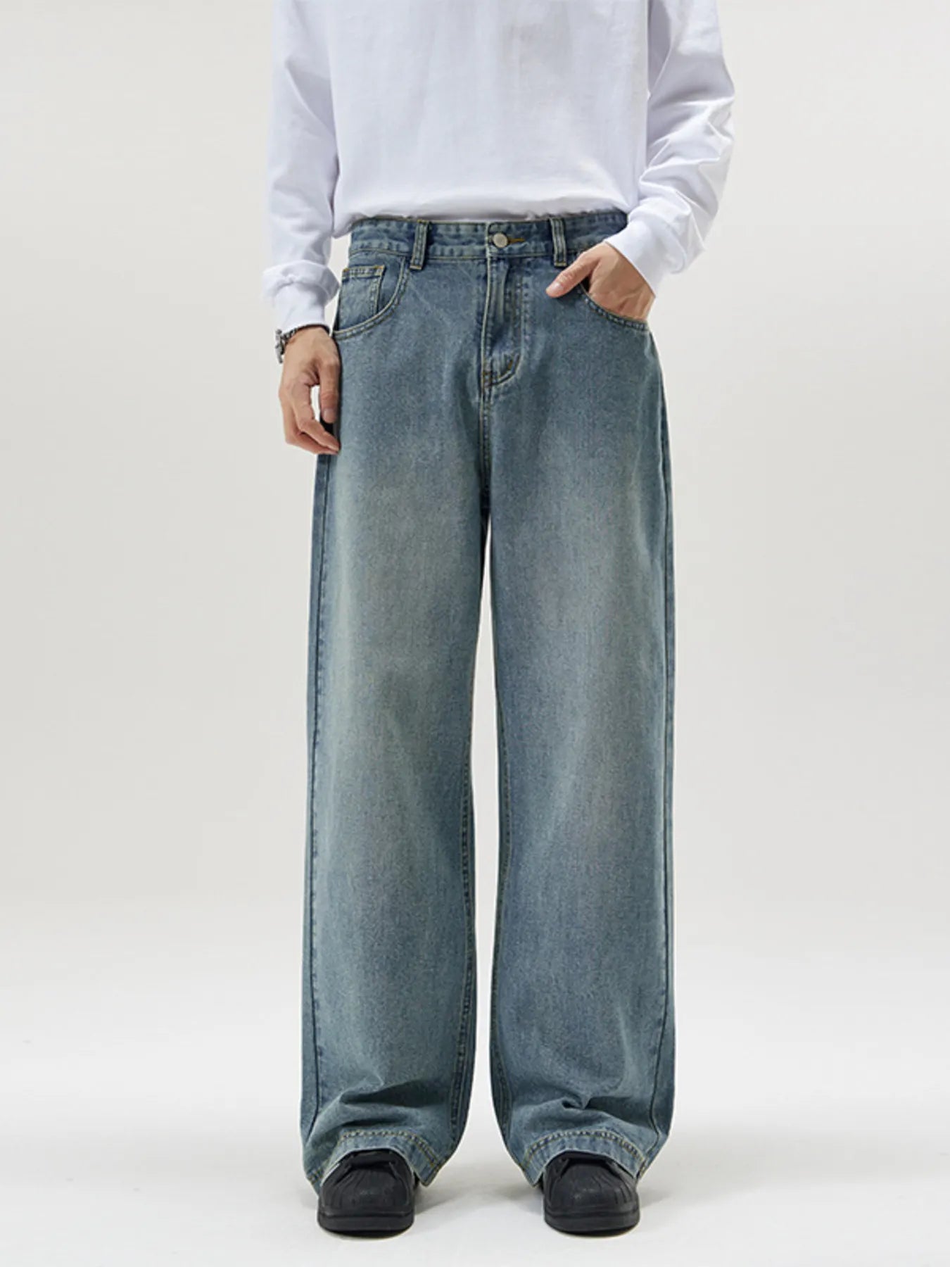 Men's Full Size Vintage Wash Wide Leg Jeans Plus Size