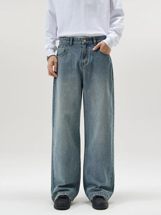 Men's Full Size Vintage Wash Wide Leg Jeans Plus Size