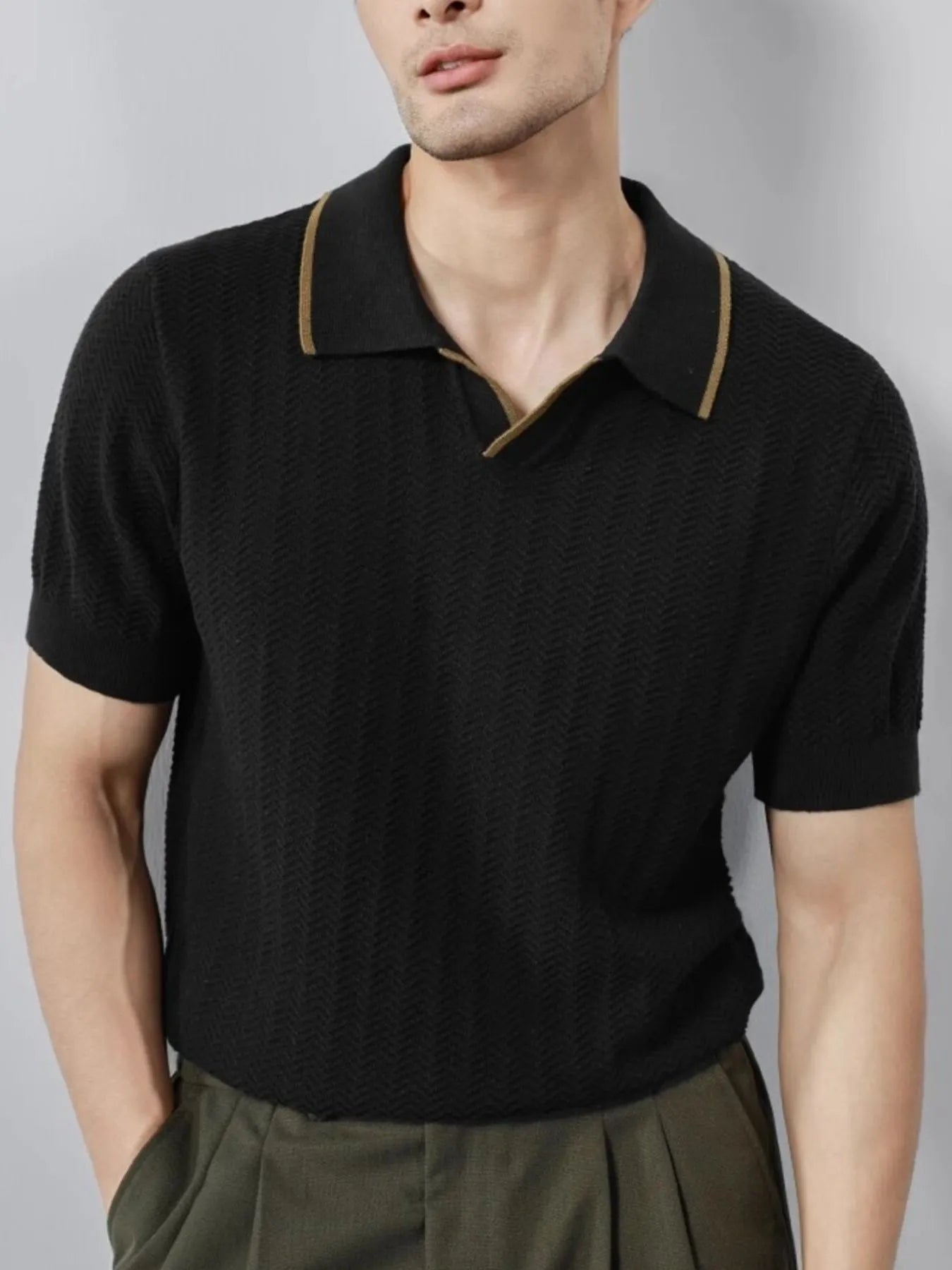 Men's Plus Size Textured Contrast Trim Short Sleeve Polo