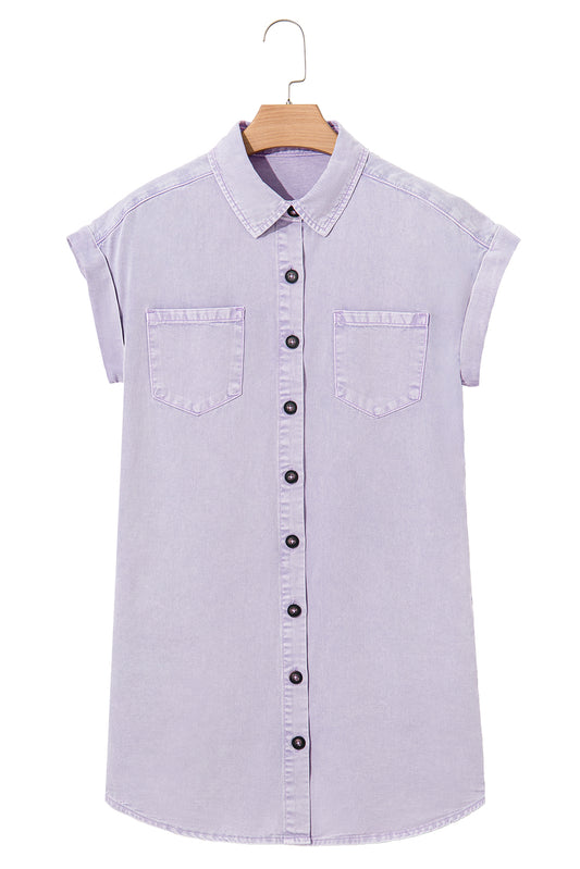 Orchid Petal Double Chest Pocket Denim Shirt Dress