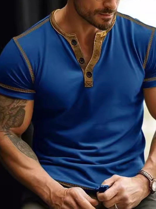Men's Full Size Button Detail Short Sleeve T-Shirt Plus Size
