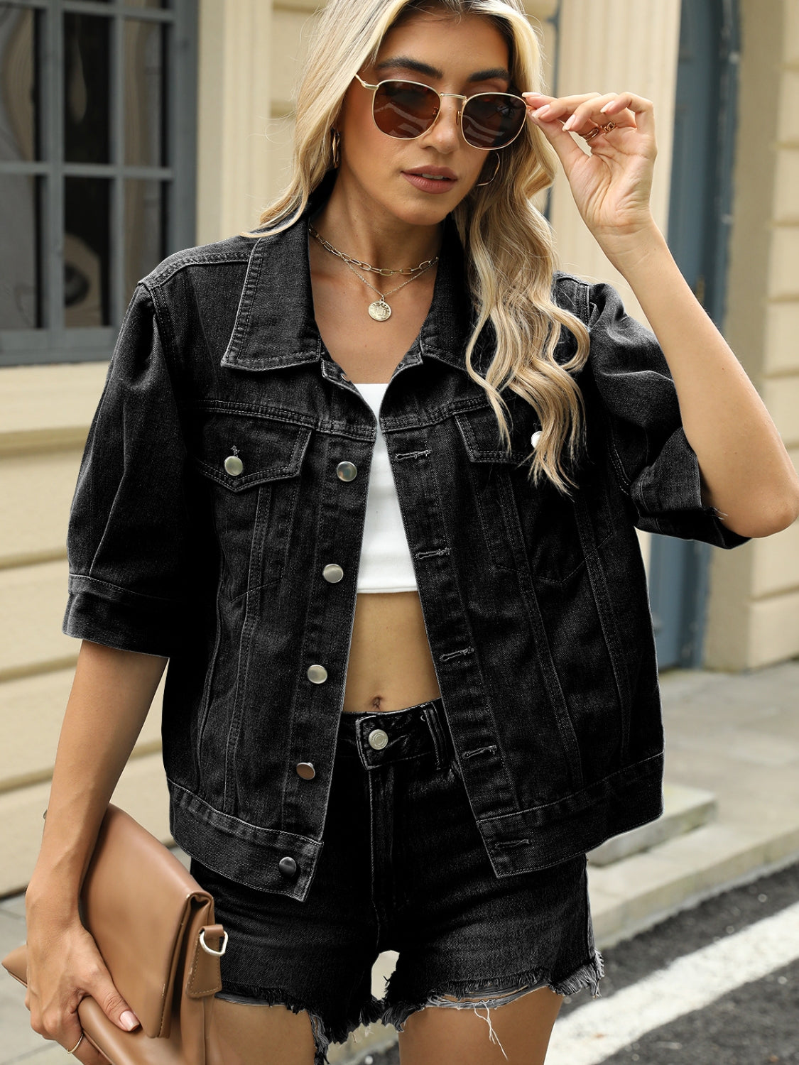 Distressed Raw Hem Cropped Denim Jacket