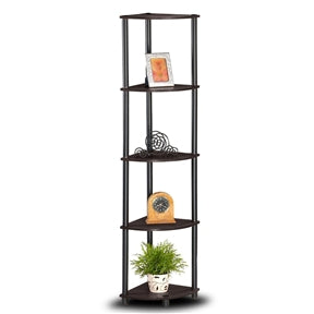 5-Tier Corner Display Shelf Bookcase in Espresso & Black