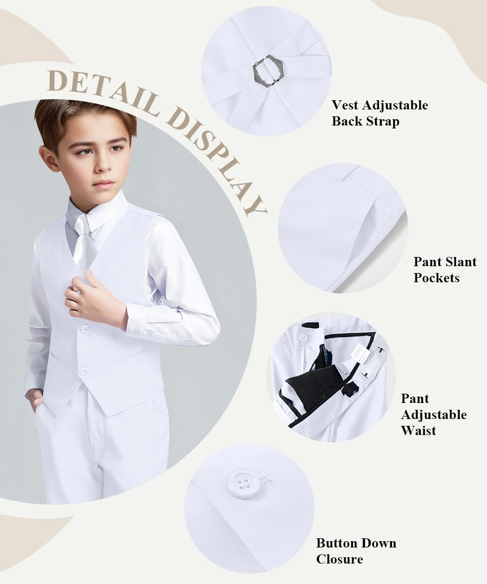 Visaccy Suit for Boys 5 Pieces Kids Tuxedo Boy Suits Slim Fit Suits Outfit for Wedding Navy Blue Size 20